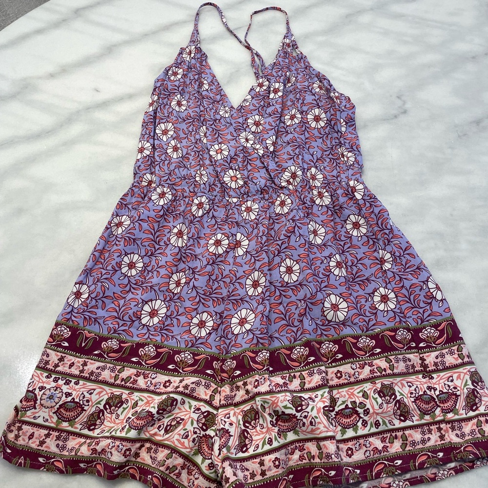 AQUA Floral Halter Romper Size Small Boho Festival Summer